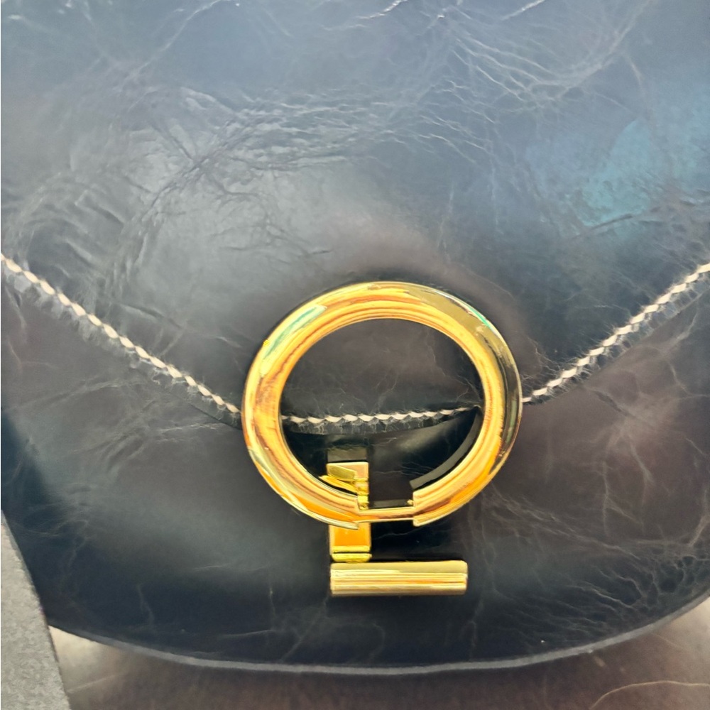 Handbag - leather green marbled hand bag - hand made and hand sewn. - Picture 2 of 4